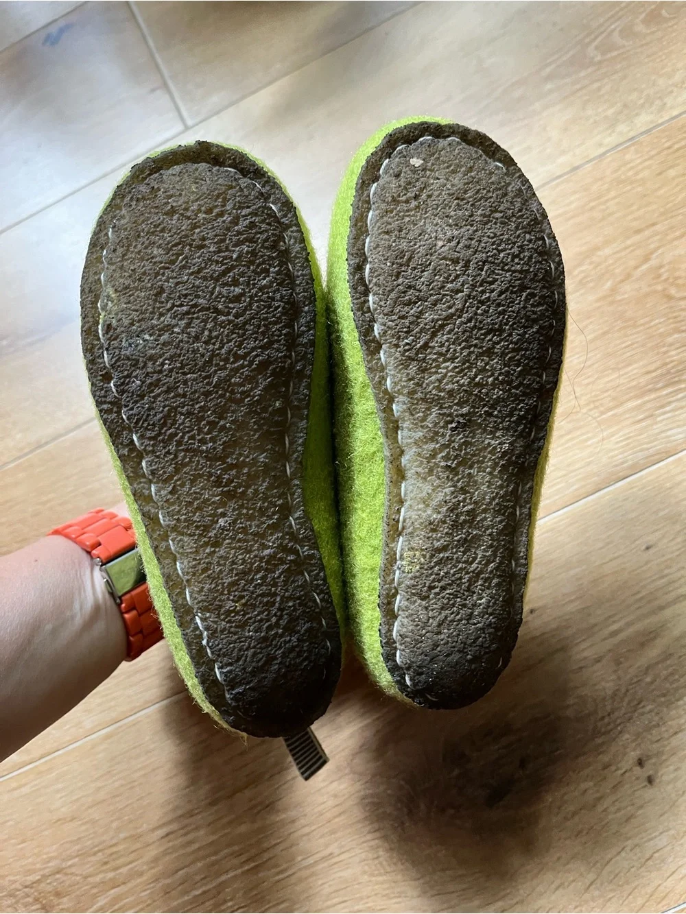 Children's Green Wool Slip-On Slippers with Pull Tab